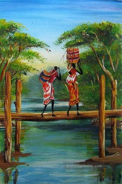 Afrikanern auf der einzelnen Hängebrücke Landschaft Strom Ölgemälde